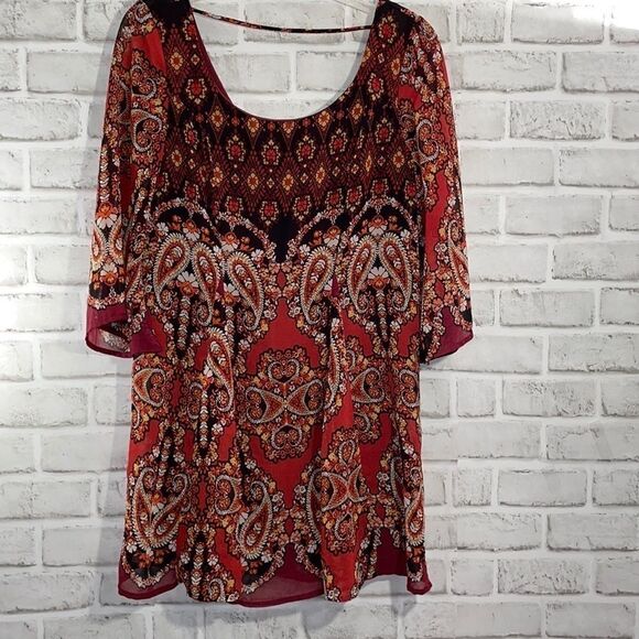 As U Wish Boho Mini Dress Red Print Paisley Print - Picture 1 of 8
